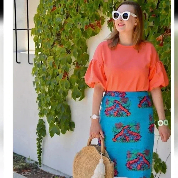 J. Crew Lobster Print Grasscloth Pencil Skirt - Picture 2 of 6